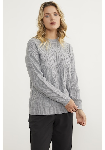 Sementa Oversize Kabartma Desenli Triko Kazak - Gri 001