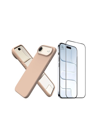 Apple Uyumlu iPhone 17 Air Içi Kadife Lansman Kılıf Ve 5d Tam Kaplayan Cam Ekran Koruyucu Desert Gold