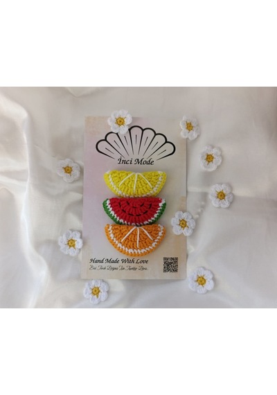 Kız Çocuk Limon Karpuz Portakal Meyveli 3'iü Toka Seti Hand Made Çok Renkli