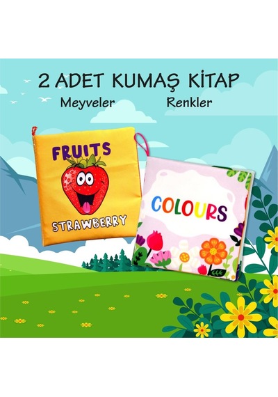 2 Kitap Tox İngilizce Meyveler Ve Renkler Kumaş Sessiz Kitap E126 E129 - Bez Kitap , Eğitici Oyuncak