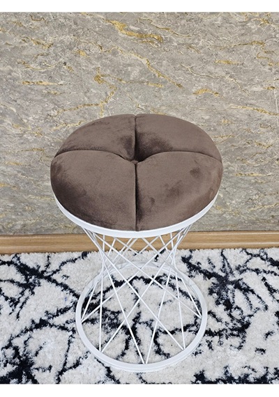 Yuvarlak Beyaz Boyalı Puf Oturak - Bench - Ayak Ucu Oturak - Beya Çok Renkli