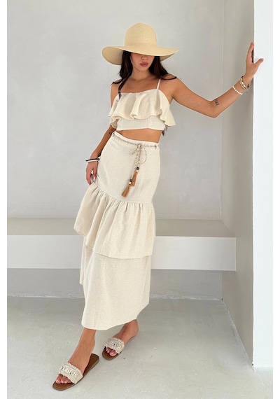 Asprin Fashion Kat Bluz Etek Takım Ekru Beyaz