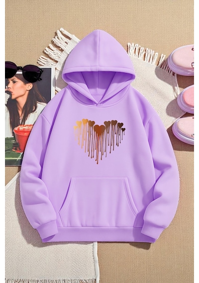 Uyguntarz Unisex Eriyen Kalpler Tasarım Basklı Sweatshirt Lila