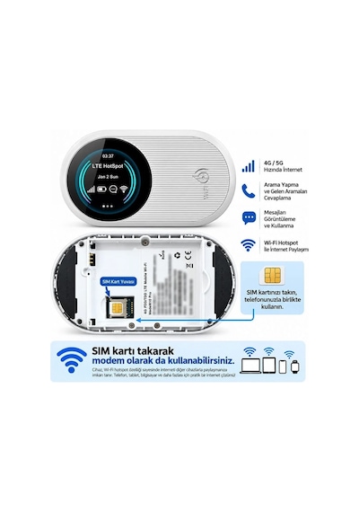 4g Lte Mobil Sim Kartlı Wifi 6 3000mah Taşınabilir Mini Cep Modem Btk Kayıtlı Türkçe Menü