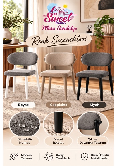 4 Adet Siesta Metal Sandalye Cafe,restaurant,mutfak,salon,yemek Odası Sandalyesi Beyaz