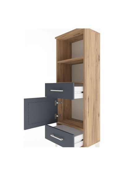 Arges Dolap 3 Raflı 2 Çekmeceli Tek Kapaklı 44x30x134 Çam-antrasit Atlas Çam