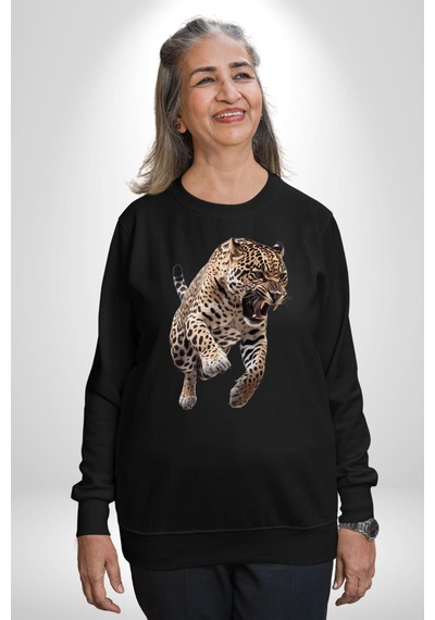 Jaguar Sırtından Çıkan Unisex Siyah Sweatshirt Siyah