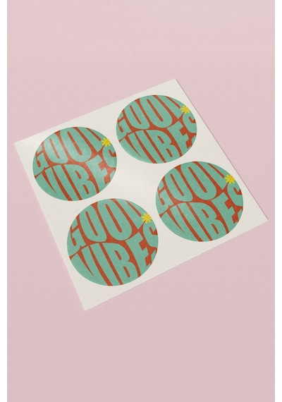 Good Vibes Motive Edici Yuvarlak Sticker Etiket 3x3cm St2401 Çok Renkli