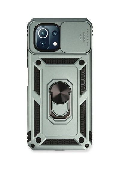 Mi 11 Lite Kılıf Pars Lens Yüzüklü Silikon - Yeşil Bz8683140197896