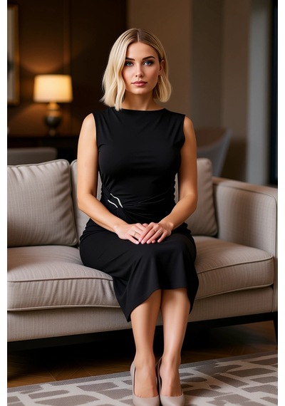 Benerly Kadın Bisiklet Yaka Kolsuz Bodycon Midi Elbise Büyük Beden Sandy Siyah