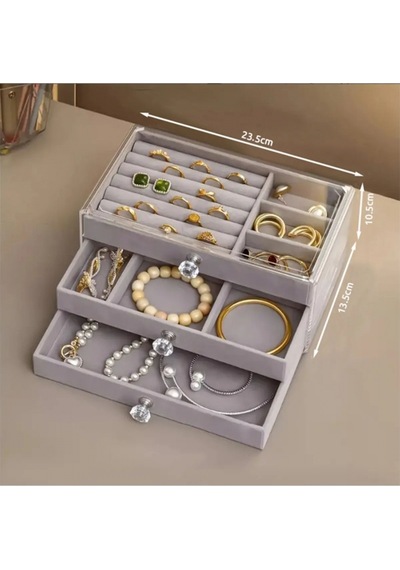 Piev House By House Çekmeceli Aynalı Ve Üç Katlı Çekmeceli Takı Kozmetik Organizer İkili Set Krem