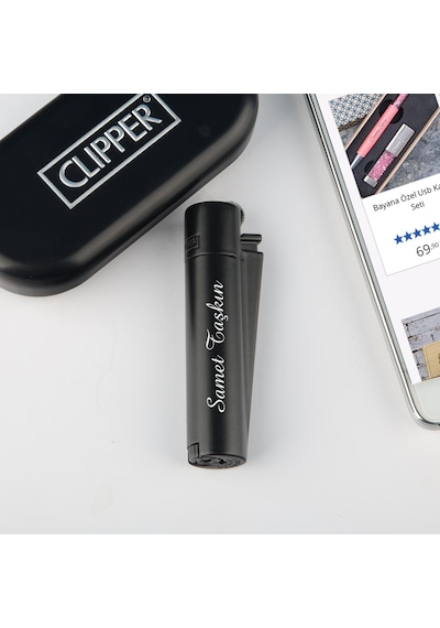 İsme Özel Siyah Clipper Metal Çakmak