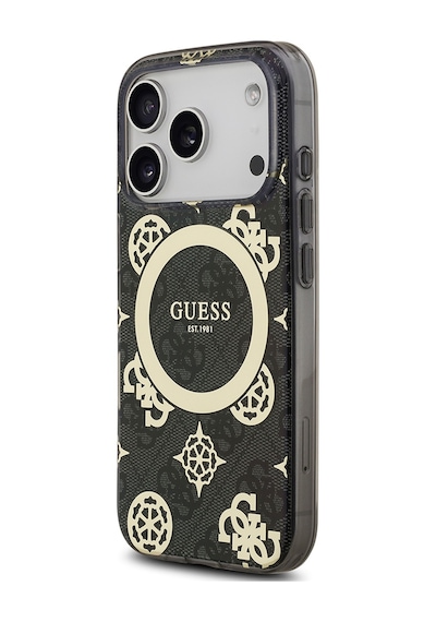 Apple Uyumlu iPhone 17 Pro Kılıf Guess Lisanslı M-safeli Iml Peony Ve 4g Desenli Klasik Logolu Kapak Siyah Siyah