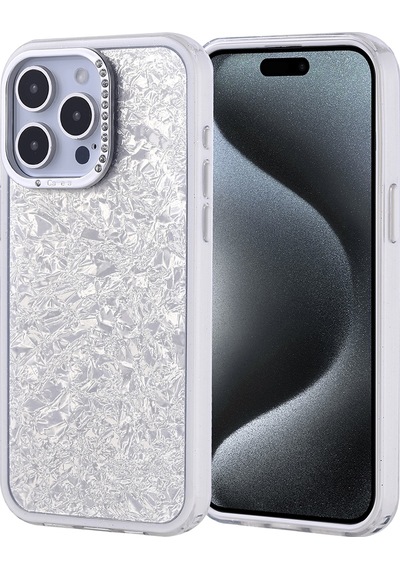 Apple Uyumlu iPhone 15 Pro Max Kılıf Taşlı Tasarımlı Zore Kapi Kapak Gümüş