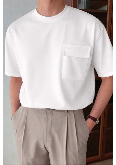 Tarz Cool Erkek Cepli Basic Tişört Oversize Modern Kesim Günlük Şık Stil Siyah