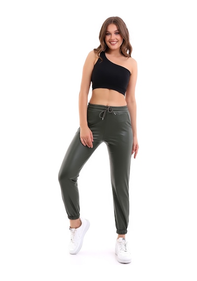 Winmoda34 Paça Lastikli Deri Pantolon Içi Kürklü Yeşil
