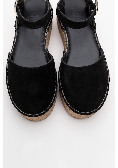 Luvishoes Viba Siyah Süet Hakiki Deri Kadın Hasır Dolgu Taban Sandalet Siyah