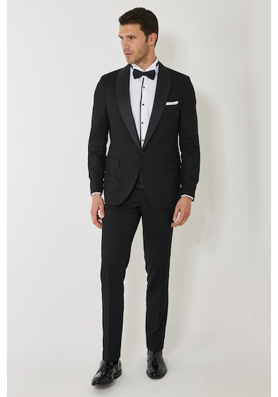 Ac&Co / Altınyıldız Classics Erkek Sıyah Slim Fit Dar Kesim Mono Yaka Balıksırtı Desenli Smokin Damatlık Sıyah Siyah Ac&Co / Altınyıldız Classics Erkek Sıyah Slim Fit Dar Kesim Mono Yaka Balıksırtı Desenli Smokin Damatlık Sıyah Siyah