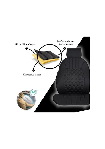 Sırt Dayamalı Ön İkili Minder Siyah Desen Konforlu Ve Şık Tasarım, Araç İçi Ergonomik Minder