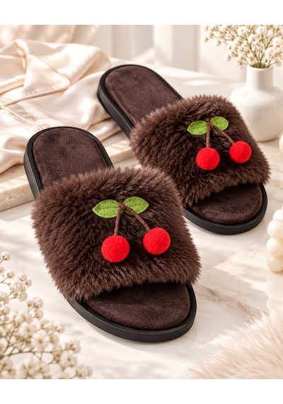 Altın Pabuç Kadın Ev Terliği Peluş Yumuşak Rahat Kiraz Detaylı Hediyelik Bohça Gelin Çeyiz Misafir Ev Terliği Kahverengi Altın Pabuç Kadın Ev Terliği Peluş Yumuşak Rahat Kiraz Detaylı Hediyelik Bohça Gelin Çeyiz Misafir Ev Terliği Kahverengi