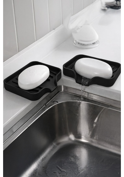 Silikon Mutfak, Banyo Su Giderli Vantuzlu Esnek Sabunluk Siyah Re