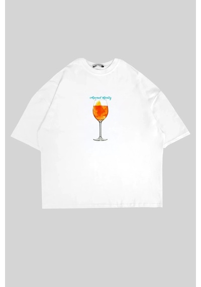 Startmore Aperol Sptritz Baskılı Beyaz Oversize Unisex Beyaz