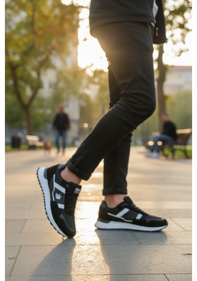 Enoch File Detaylı Hafif Taban Bağcıklı Erkek Sneaker Spor Ayakkabı Siyah - Beyaz