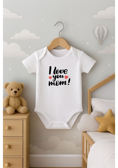 I Love You Mom Yazılı Kısa Kollu Bebek Body Zıbın