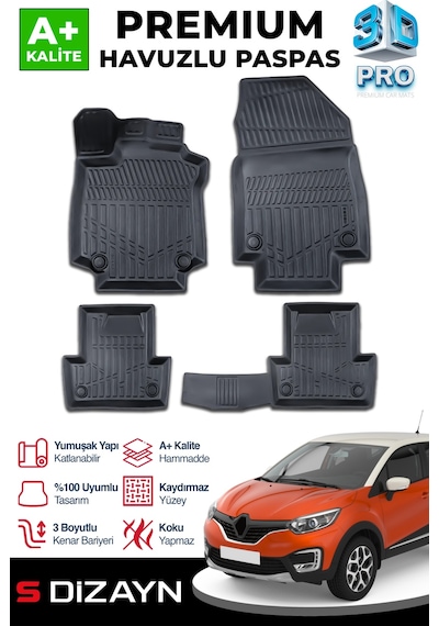 S-dizayn Renault Captur 3d Pro Havuzlu Paspas 2013-2019 A+ Kalite