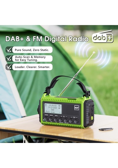 Rocam Dab/dab+/fm 5000 Mah Güneş Enerjili Dijital Acil Durum Radyosu Alarm Saatli Radyolar Yeşil