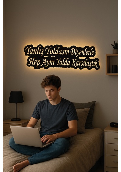 Led Işıklı Kişiye Özel Yazılar Dekoratif Tablo Duvar Dekorlu Gece Lambası Sarı - 787184651 Sarı