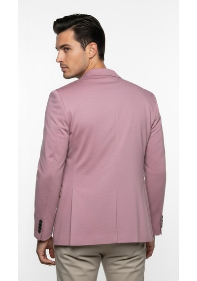 Plus Scorpion Erkek Pamuklu Penye Likralı Tek Düğmeli Çift Yırtmaçlı Blazer Ceket Pembe