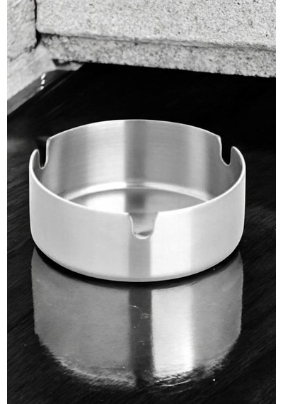 Büyük Boy Paslanmaz Çelik Kül Tablası Krom Skoçlu Küllük 10 Cm 1 Adet Metal Gri Yuvarlak