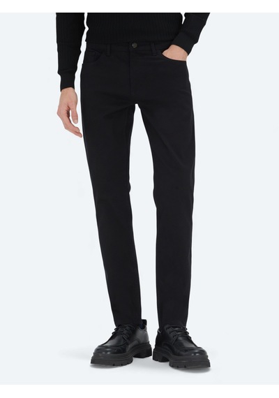 Kip Siyah Düz Dokuma Slim Fit Casual Pamuk Karışımlı Pantolon Siyah -
