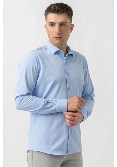 White Stone Aarberg G2424 Regular Fit Pamuklu Likralı Gömlek Mavi-mavi Mavi