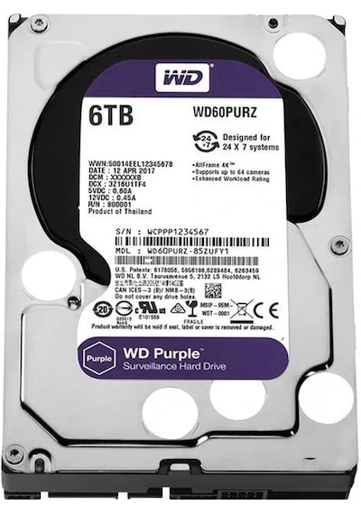 Western Digital Wd60purz 6 Tb Sata6 64mb 7-24 Purple Harddisk