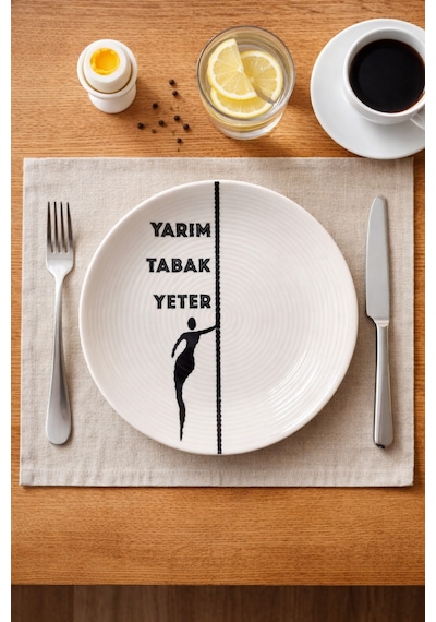 Grandora Diyet Tabağı - Yarım Tabak Yeter Kadın Figürlü 27 Cm Porsiyon Kontrollü Sağlıklı Yaşam Tabağı Beyaz