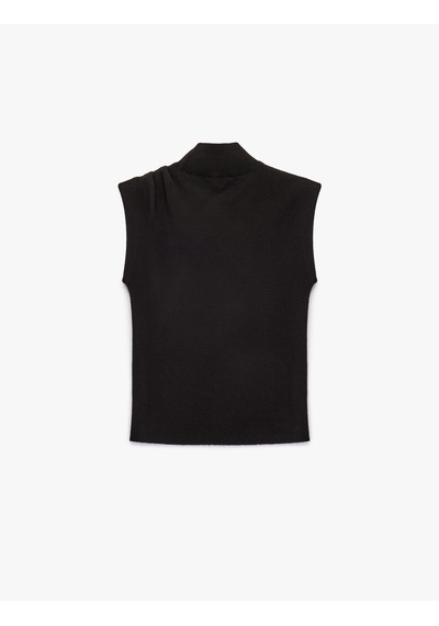 Koton Drape Detaylı Dik Yaka Kolsuz Triko Kazak Siyah 6wak20083ht Siyah