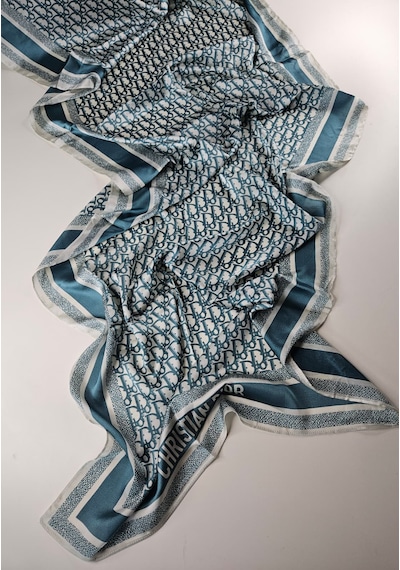 Miorel Scarfs Yeni Sezon Harf Desen Cd Vual İpek Şal Fular Silk Scarfs Shawl Hijab Su Yeşili
