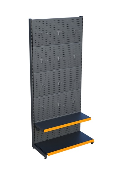 Antrasit Metal Delikli 2 Katlı Market Raf Sistemi Hırdavat Rafı G90cm Yükseklik H220 Cm Turuncu