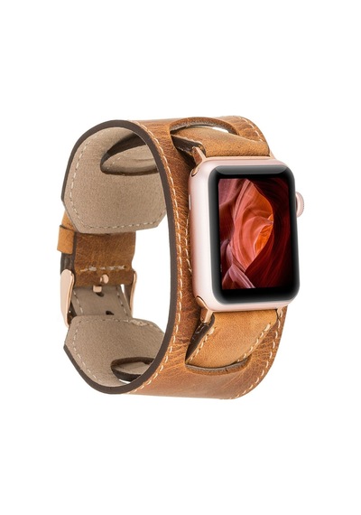 Apple Uyumlu Watch Deri Kordon 42-44-45mm Cuff G19 Taba