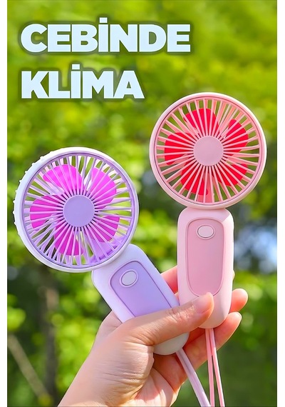 Bilek Askılı Şarjlı Taşınabilir El Fanı Mini Vantilatör Pembe