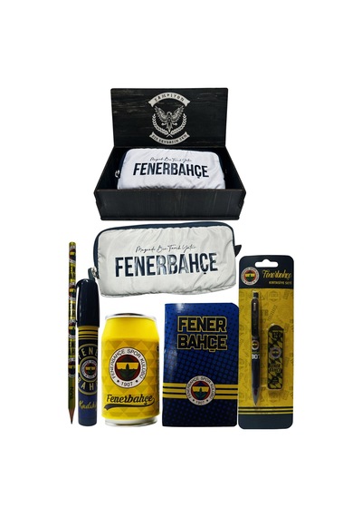 Fenerbahçe Orjinal Lisanslı Sarı Kutu Kalemtraş Ahşap Kutulu 6'lı Kırtasiye Seti Fb Laci Yeni