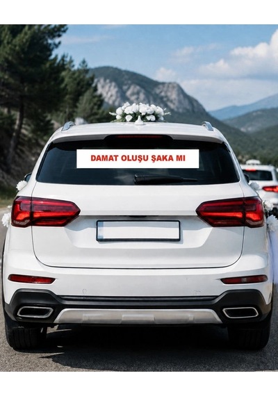 Damat Oluşu Şaka Mı Araba Arkası Konvoy Yazısı 100 15 Cm Beyaz