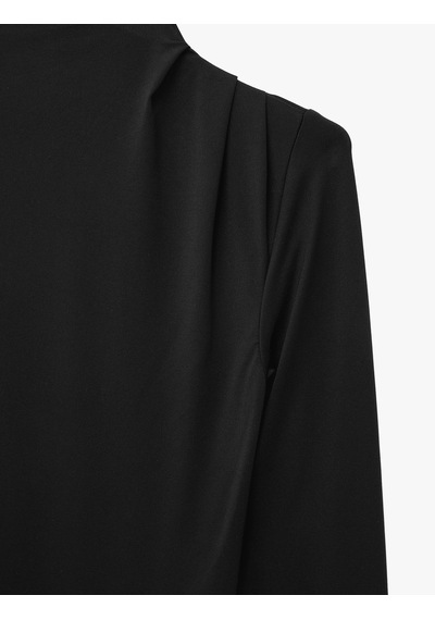 Koton Slim Fit Uzun Kollu Drape Detaylı Hafif Dik Yaka Bodysuit Siyah 7wak80008ek
