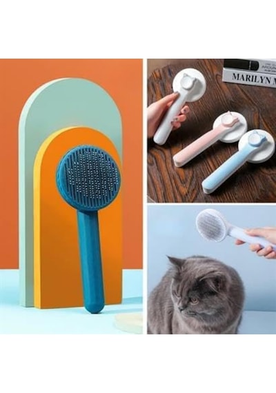 Kedi Tarağı Basmalı Kedi Köpek Tüy Toparlayıcı Masaj Etkili Pet Fırçası Sağlam Fırça Tarak Mavi