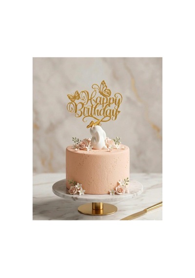 Pasta Süsü Doğum Günü Seti - Happy Birthday Yazı Ve 6 Cm Beyaz Tavşan Figürü Dekoratif Set