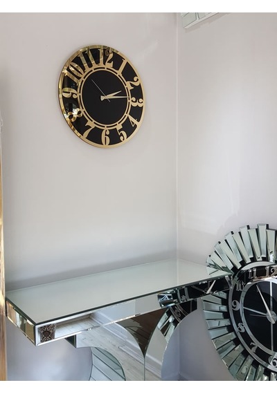 Ayna Denizi Golden Latin Black Model Altın Siyah Renk 50 Cm Dekoratif Aynalı Duvar Saati Siyah
