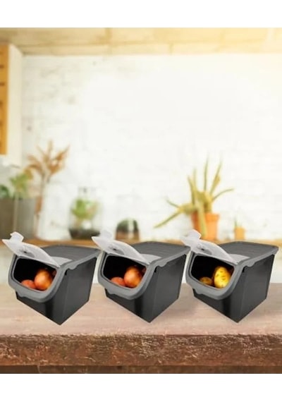 12 Litre Kapasiteli Soğan Patates Saklama Kabı, Gri Açık Bej 71856382