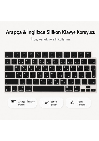 Macbook Air 13.6 İnç M2 M3 M4 M5 A2681 A3113 A3240 A3449 Uyumlu Arapça İngilizce Q Klavye Koruyucu Diğer
